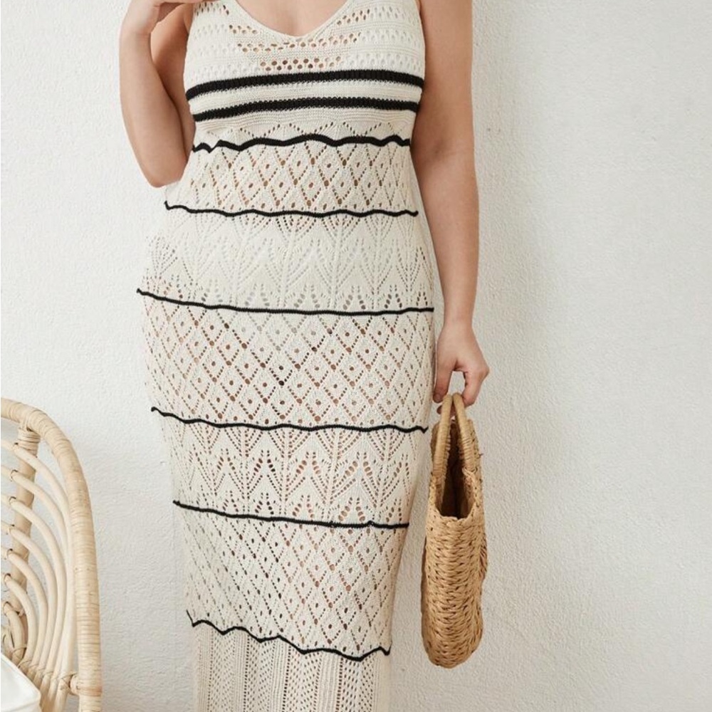SHEIN Black and Cream Crochet Dress